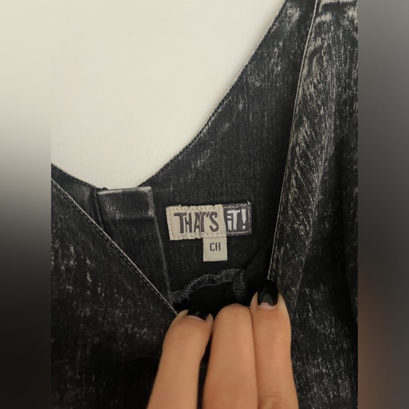 Black Denim Mini Dress Small Stretchy With Zipper On The Back V Neck - Picture 4 of 5